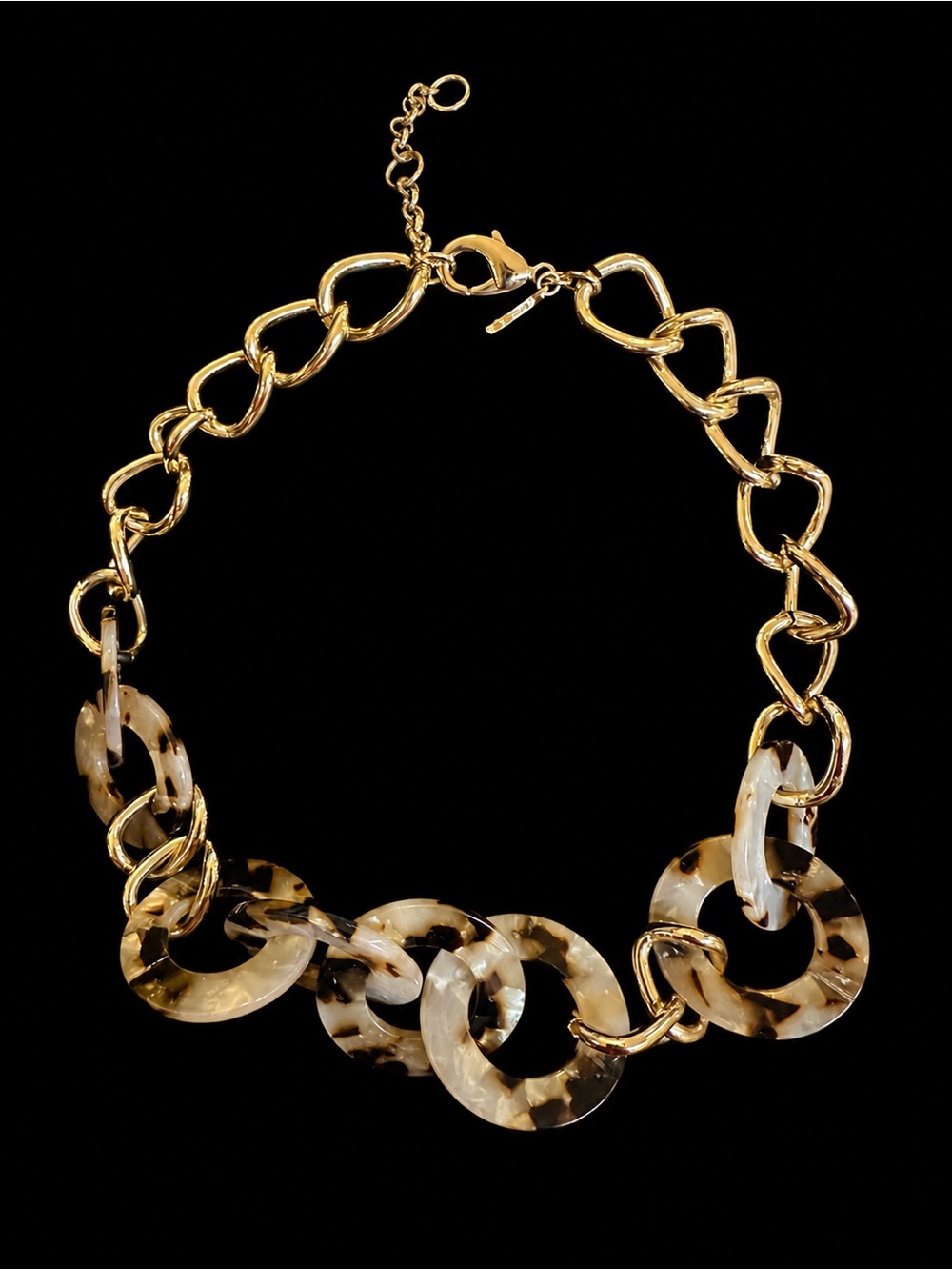 J.Crew Gold Tortoiseshell Link Statement Necklace Cream Resin NWOT